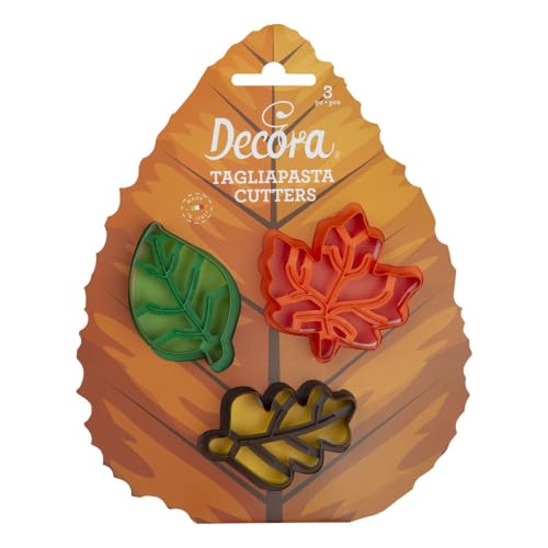 Decora 0255165 Ausstecher mit Herbstblättern, aus Kunststoff, das ideale Set für Dekorationen aus Zuckerpaste oder Gummipaste, hergestellt in Italien, originelles Design. Packung mit 3 Stück. von Decora