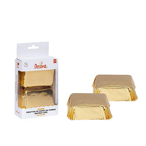 DECORA, 0339890 Mini-Plumcake-Förmchen, Bequem zum Backen, Präsentieren und Verschenken von Mini-Plumcakes, Hitzebeständig bis 180°C, Hergestellt in Italien, Goldfarben. von Decora