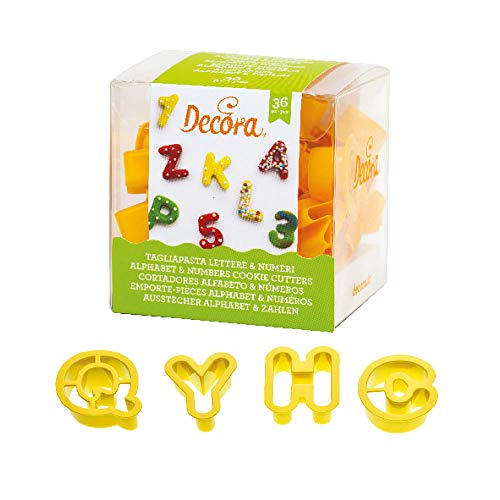 Decora, 0255084 Kleines Buchstaben- und Zahlen-Ausstechformen-Set 2 X H 1,6, Das ideale Set zur Herstellung von Fondant- oder Gummidekorationen, Made in Italy, 36 Stück-Packung. von Decora