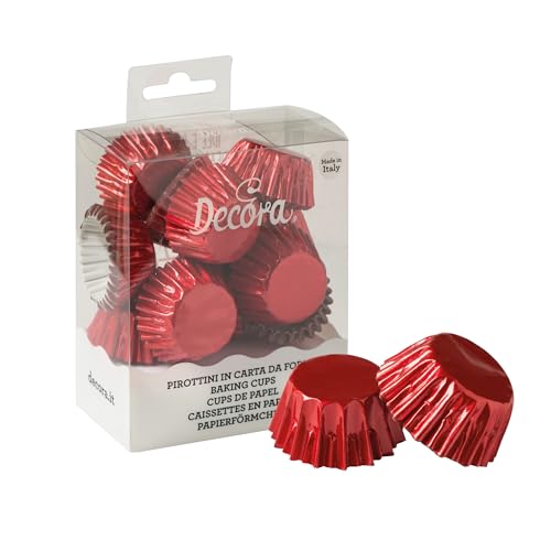 Decora, 0339797 180 x Bon-Auflaufförmchen in Rot Metallic 27 x 17 mm, zum Backen, Präsentieren und Verschenken von Muffins und Süßigkeiten, hitzebeständig bis 180 °C, auf praktischer Blister, Made in von Decora