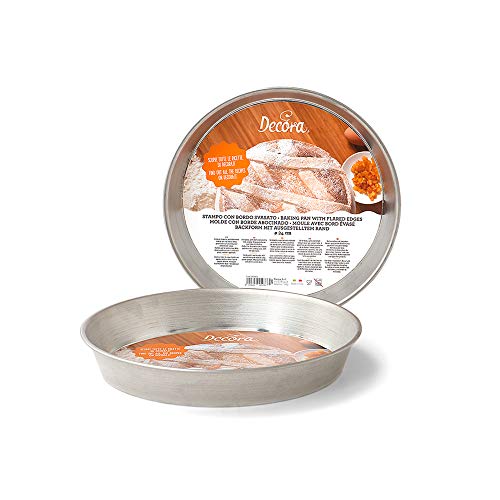 DECORA, 0060824 Rundes Pastiera-Rondell Ø 24 x 4 h cm, Aus Zinnband, Gleichmäßige Wärmeverteilung, Ideal für langsames Kochen, Made in Italy, Silber/Schwarz von Decora