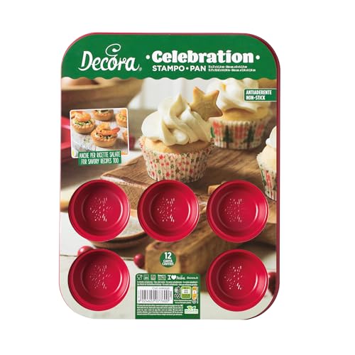 Decora 0080256 CELEBRATION ROTE MUFFINFORM 12 MULDENANTIADHERENT, Stahl von Decora