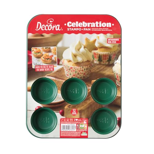 Decora 0080257 CELEBRATION GRÜNE MUFFINFORM 12 MULDEN ANTIADHERENT, Stahl von Decora