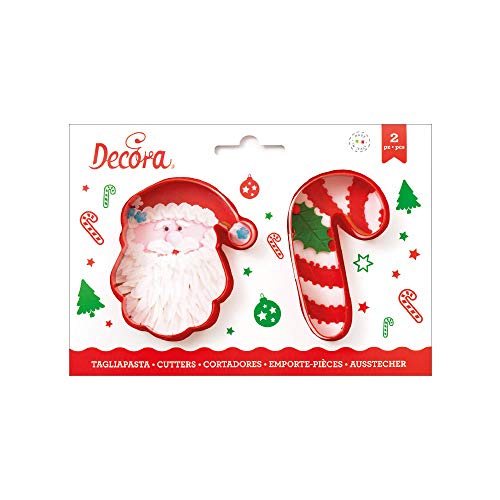 Decora 0255068 AUSSTECHER AUS KUNSTSTOFF SANTA KLAUS UND ZUCKERSTANGE 2-TLG von Decora