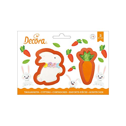 Decora 0255076 AUSSTECHER SET AUS KUNSTSTOFF KANINCHEN UND KAROTTE 8 X H 2,2 CM von Decora