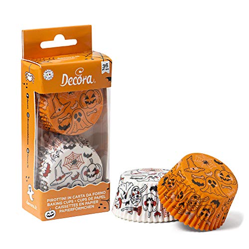 Decora 0339863 PAPIERFÖRMCHEN Pumpkin & Ghost 50 X 32 MM 36ST, Paper, Bianco/Arancio, mm 50 x h 32 von Decora