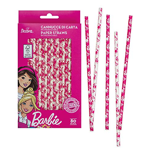 Decora 0403050 80ER-Pack Papier STROHHALME Bio ABBAUBARE Barbie Ø 6 X 210 MM von Decora