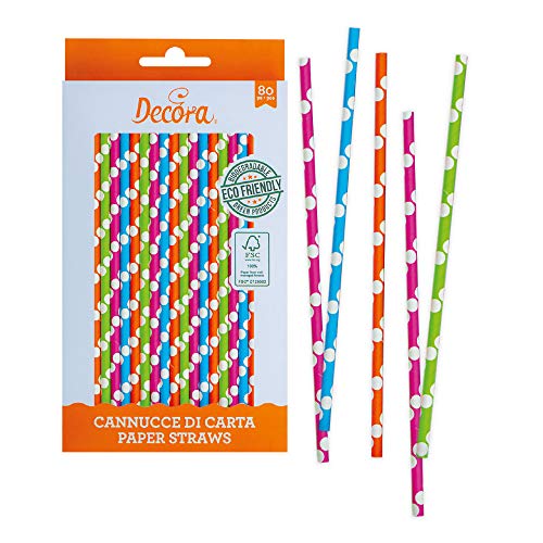 Decora 0350105 80ER-Pack Papier STROHHALME Bio ABBAUBARE Multicolor Ø 6X210 MM von Decora