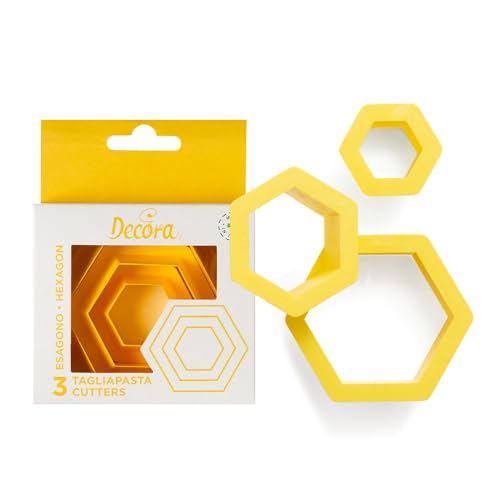 Dekorieren, Set Ausstechformen sechseckig, Kunststoff, Gelb, 1,5/2,5/3,5 x 2,2 cm (Pack von 3) von Decora