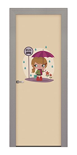 Decoralive – Bild für Tür Mädchen, Regenschirm 73.00x211.00x0.05 cm bunt von Decoralive