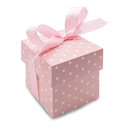 Decoraparty 10 Konfektschachteln mit Schleife für Gastgeschenke, Süßigkeiten-Box für Hochzeit, Konfirmation, Taufe, Jahrestag, Kommunion, Pink mit Punkten von Decoraparty