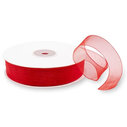 Decoraparty 20 mm x 50 m Organzaband, Rot, 2 cm dick, elegant, für Geschenke, Hochzeiten, Valentinstag, Geburtstag, Weihnachten, Neujahr, Feier von Decoraparty