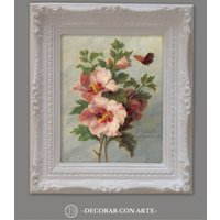 Gemälde „Blumen Mit Schmetterling". Reproduktion Von 43 X 36 cm. Alte von DecorarConArteShop