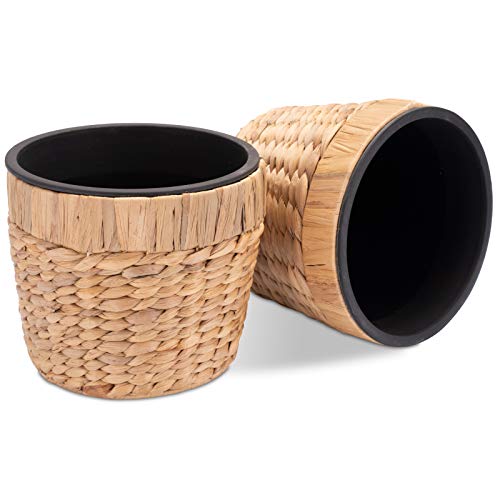 Decorasian 2er Set Blumentopf rund geflochten aus Seegras mit Kunststoffeinsatz zum bepflanzen - Pflanztopf - 2 Stück 20cm von Decorasian