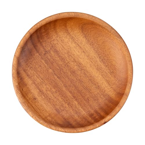 Decorasian 4 Stück Holzteller rund – Großer Akazienholz Teller, feines Holzgeschirr – Flacher Platzteller aus Holz, ideal als Dekoteller und zum Servieren - Natur 14cm von Decorasian