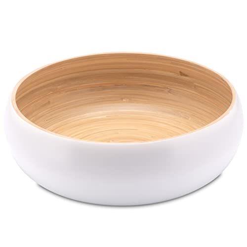 Decorasian Bambusschale groß und rund – Chips Schale bzw. Bowl - Obstschale Bambus hochwertig seidenmatt lackiert – 30cm weiß von Decorasian