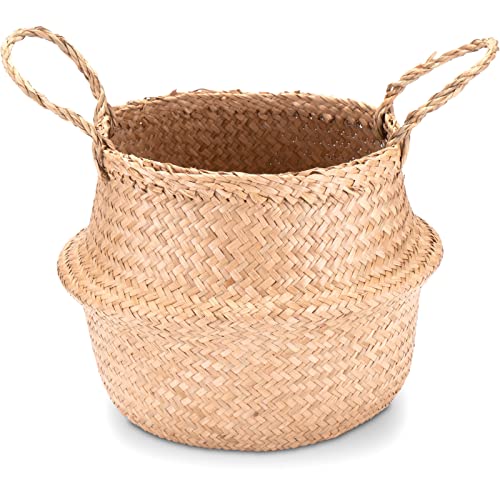 Decorasian Bauchkorb, geflochten aus Seegras groß und klein - Korb Übertopf in Stroh bzw. Bast Optik - Seegraskorb mit Henkel zum Tragen - 4 Stück 25cm von Decorasian