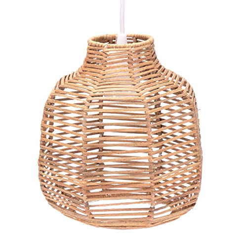 Decorasian Boho Lampenschirm aus Rattan – Korb Lampenschirm für Pendelleuchte mit E27 Lampenfassung – Korb Lampe - 22cm von Decorasian