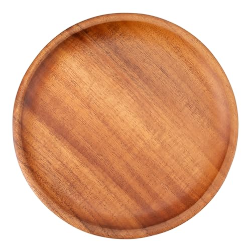 Decorasian Holzteller rund – Großer Akazienholz Teller, feines Holzgeschirr – Flacher Platzteller aus Holz, ideal als Dekoteller und zum Servieren - Natur 20cm von Decorasian