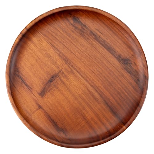 Decorasian Holzteller rund – Großer Akazienholz Teller, feines Holzgeschirr – Flacher Platzteller aus Holz, ideal als Dekoteller und zum Servieren - braun 27cm von Decorasian
