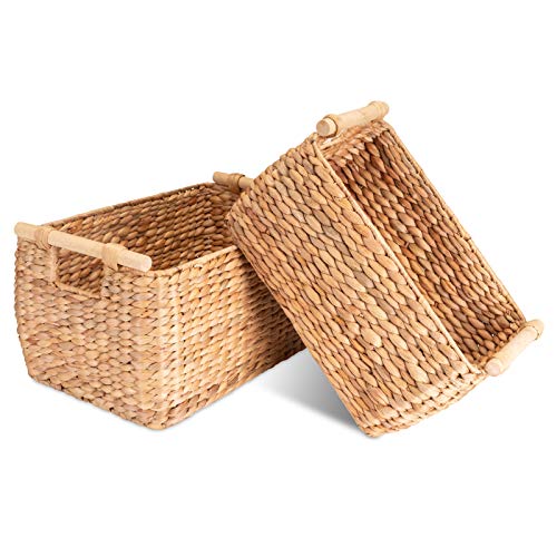 Decorasian Korb Aufbewahrung geflochten aus Wasserhyazinthe - Seegras lang und schmal mit Holzgriff Natur von Decorasian