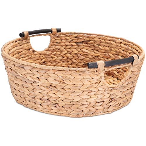 Decorasian Korb Aufbewahrung rund geflochten aus Seegras mit Holzgriffen - Wasserhyazinthe 47cm - Wäschekorb groß Natur von Decorasian