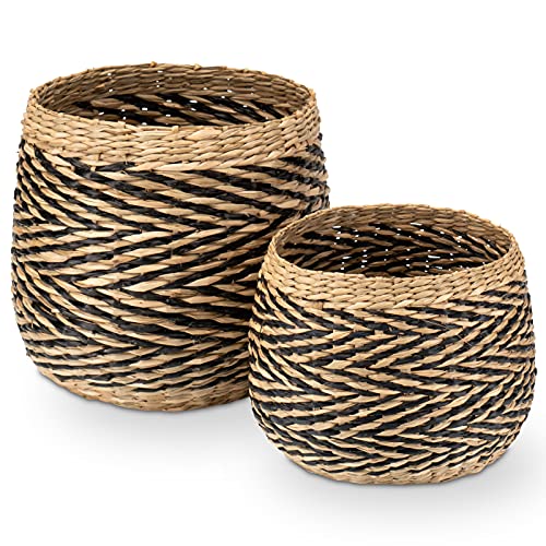 Decorasian Korb Übertopf, geflochten aus Seegras - deko Aufbewahrung, Korb für Pflanzen (Keine Folie) - Set M + L von Decorasian