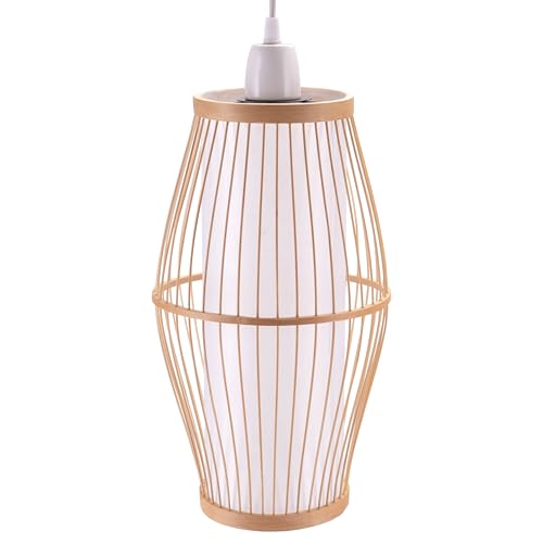 Decorasian Lampenschirm Bambus Ø 20cm x 35cm – Boho Lampenschirm für E27 Hängelampe – Natur Rattan Stil, Wiener Geflecht, indirektes Licht von Decorasian