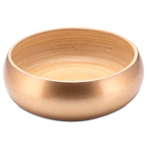 Decorasian Schale aus Bambus Holz, groß und rund - Schüssel für Obst und Brötchen - Dekoschale hochwertig glänzend lackiert, Gold von Decorasian