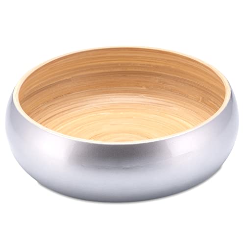 Decorasian Schale aus Bambus Holz, groß und rund - Schüssel für Obst und Brötchen - Dekoschale hochwertig glänzend lackiert, Silber von Decorasian