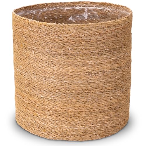 Decorasian Seegras Übertopf – Blumentopf geflochten – dekorativer Planzenkorb mit Folieneinsatz im Boho Stil – Natur - 20cm von Decorasian
