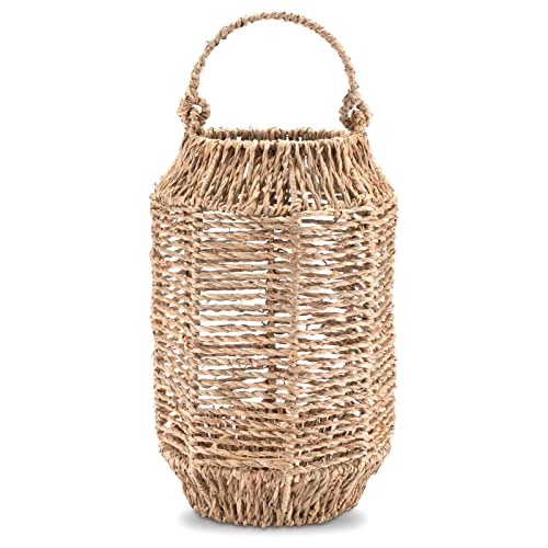 Decorasian Windlicht aus Seegras - Rattan Laterne Boho aus Korbgeflecht zum Hängen oder Stellen - innen und außen von Decorasian