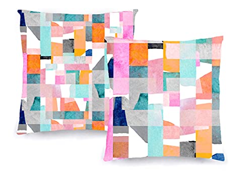 Decoratea Kissenbezüge, 50 x 50 cm, dekorativ, 2 Stück, für Sofa, Bett, Stuhl, Wohnzimmer, Balkon, weiche Baumwolle, modern und mit Karomuster (geometrisch, bunt) von Decoratea