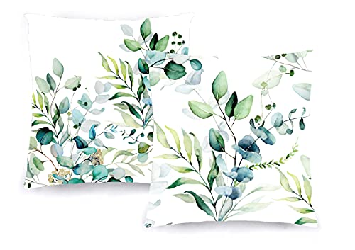 Decoratea Kissenbezüge, 50 x 50 cm, dekorative Kissenbezüge (2 Stück) für Sofa, Bett, Stuhl, Wohnzimmer, Auto, sehr weich, modern und mit unsichtbarem Reißverschluss (grüne Blumen) von Decoratea