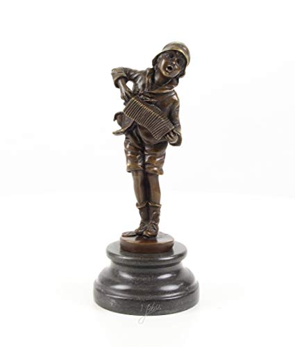 Bronzefigur Skulptur Figur Deko Junge mit Ziehharmonika 24,5 cm von Decoratie