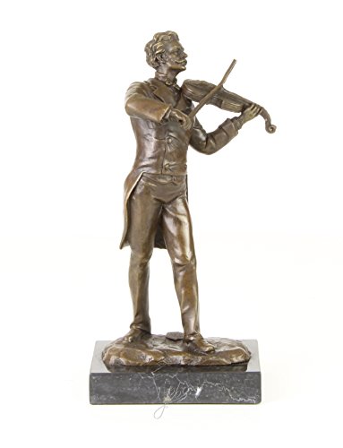 Decoratie Bronzefigur Figur Skulptur Motiv: Geiger Violinist auf Marmorsockel Höhe 20,7 cm von Decoratie