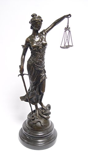 Decoratie Bronzefigur Skulptur Motiv: Justitia mit Waage und Schwert auf Marmorsockel Bronze Höhe 45 cm 4,2 kg von Decoratie