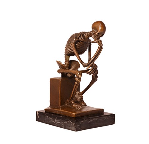 Decoratie Bronzefigur Skulptur Motiv: Skelett sitzend nachdenklich auf Marmorsockel Bronze Höhe 14,5 cm von Decoratie