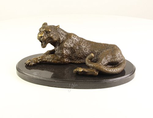 Decoratie Bronzefigur Skulptur Statue Leopard auf Marmorsockel Bronze 28,4cm von Decoratie