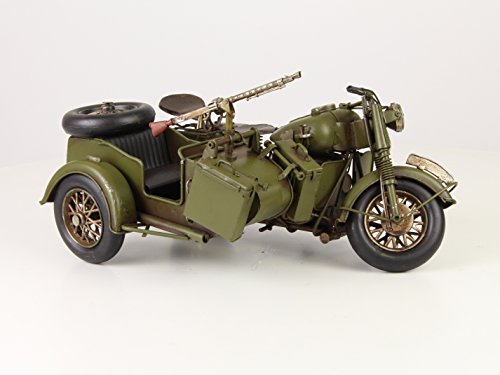 Deko Blech Motorrad mit Beiwagen Modell Retro Vintage Nostalgie Blech Länge 36,1 cm Army von Decoratie