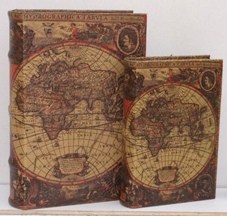 Deko Buchbox Kiste im Buchformat Aufbewahrungsbox 2er Set Nostalgie Motiv: Weltkarte von Decoratie