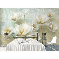3D Effekt Blumen Weiß Lotus Tapete Malerei Hintergrund Moderne Wand Dekor Floral Print Große Wandbilder Premium Qualität Vinyl von DecorationBoutiqShop