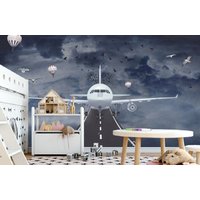 3D Flugzeug Luftballons Dunklen Himmel Kinder Wallpaper Jungen Zimmer Dekor Foto Kindergarten Große Wandmalereien Nicht Giftig von DecorationBoutiqShop