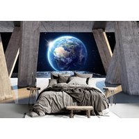 3D Planet Erde Blick Weltraum Sterne Fototapete Moderne Wand Dekor Illusion Vinyl Tapete Große Wandbilder Premium Qualität von DecorationBoutiqShop
