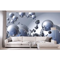 3D Vinyl Tapete Volumetric Silber Kugeln Moderne Wand Dekor Abstrakte Geometrie Fototapete Premium Qualität Große Wandbilder von DecorationBoutiqShop