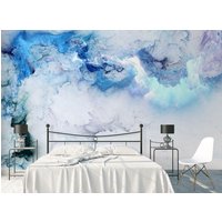 Abstrakt Blau Lila Weiß Wolken Kunst Tapete Moderne Wanddeko Kinderzimmer Große Wandbilder von DecorationBoutiqShop