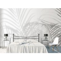 Abstrakter Hintergrund Schatten Palmenblätter Tapete Modernes Wanddekor Weißer Vinyl Neutral Große Wandbilder Abstrakter Hintergrund Schatten Palmenblätter Tapete Modernes Wanddekor Weißer Vinyl Neutral Große Wandbilder von DecorationBoutiqShop