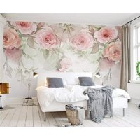 Aquarell Rosa Rosen Blumen Tapete Moderne Wanddekoration, Mädchenzimmer Wandbild, Vinyl Fototapete, Kinderzimmer Große von DecorationBoutiqShop