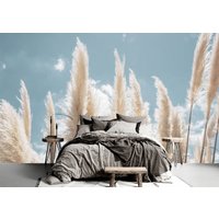 Boho Pampas Gras Tapete Getrocknete Blumen Stil Vinyl Fototapete Pastell Farbe Kinderzimmer Große Wand Wandbilder von DecorationBoutiqShop