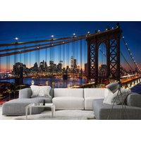 Bridge Cityscape Abend New York Tapete Moderne Wand Dekor Premium Qualität Fototapete Nachtstadt Große Wandbilder Funkeln von DecorationBoutiqShop